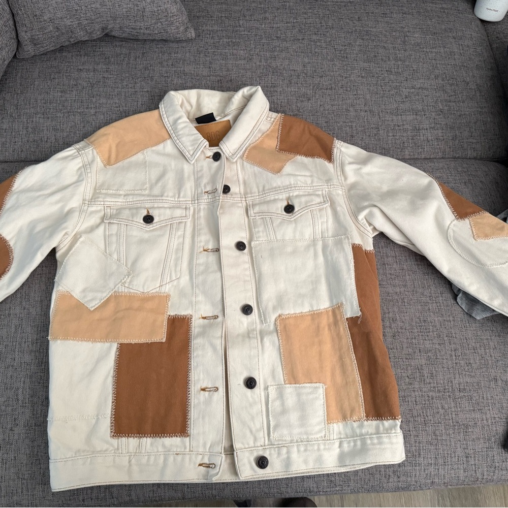 Patchwork Denim Jacket - Cream and Brown